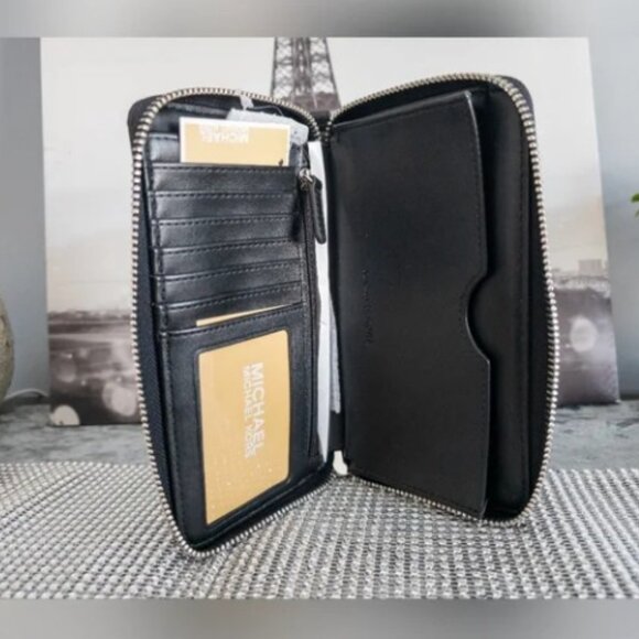 NWT Michael Kors Jet Set Travel Wristlet Wallet MK Black shimmer - Picture 6 of 7